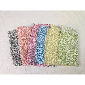 Set 6 Crate And Barrel Napkins Cotton Doodle geometric floral vibrant 21" x 19"